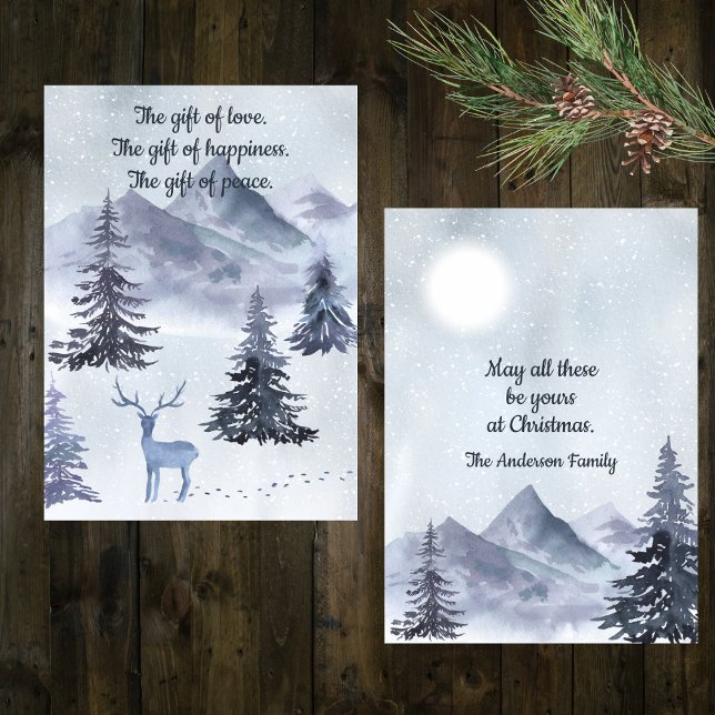 Cartes Pour Fêtes Annuelles Paysage d'hiver à l'aquarelle Teintes de bleu  (Créateur téléchargé)