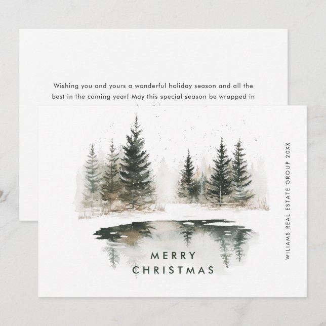 Cartes Pour Fêtes Annuelles Paysage d'hiver Pine de Noël Entreprise (Devant / Derrière)