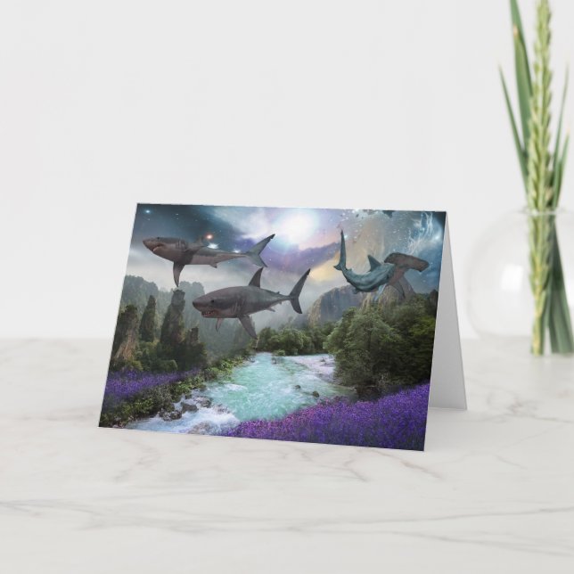 Cartes Pour Fêtes Annuelles Paysage Imaginaire Grand requin blanc tête de mart (Devant)