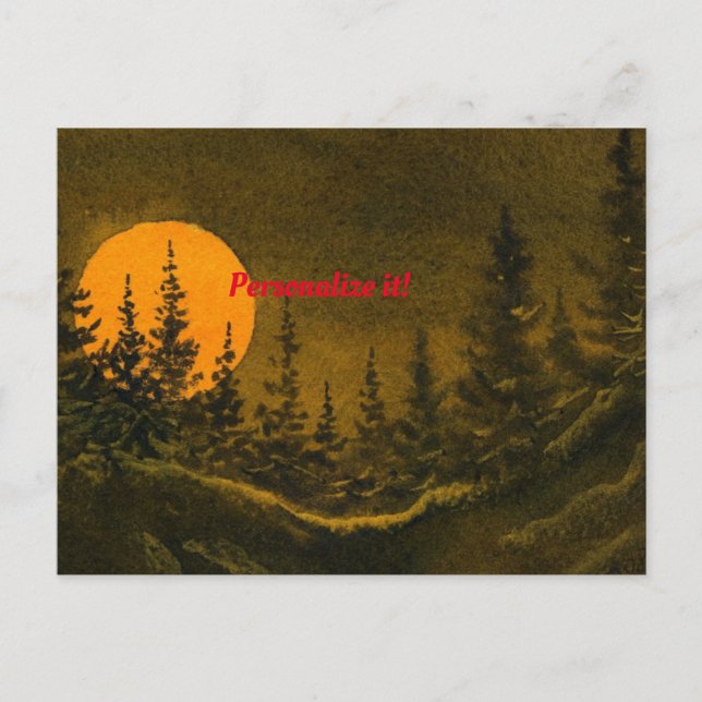 Cartes Pour Fêtes Annuelles Paysage nocturne; chasse ou moisson lune (Devant)