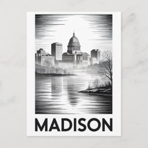 Cartes Pour Fêtes Annuelles Paysage urbain de Madison Wisconsin Noir Blanc Gra
