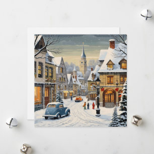 Cartes Pour Fêtes Annuelles Paysage urbain hivernal rétro