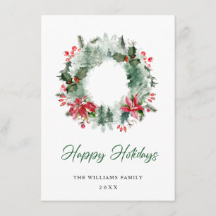 Cartes Pour Fêtes Annuelles Paysage Wreath Holly Berry Pine Forest Noël