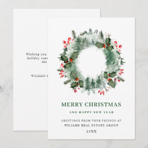 Cartes Pour Fêtes Annuelles Paysage Wreath Holly Berry Pine Forest Noël