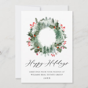 Cartes Pour Fêtes Annuelles Paysage Wreath Holly Berry Pine Forest Noël