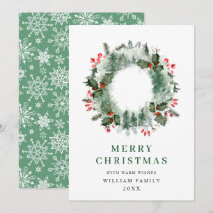 Cartes Pour Fêtes Annuelles Paysage Wreath Holly Berry Pine Forest Noël