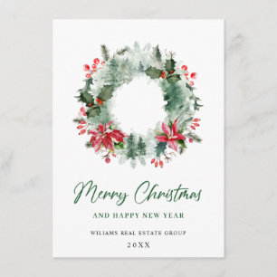 Cartes Pour Fêtes Annuelles Paysage Wreath Holly Berry Pine Forest Noël