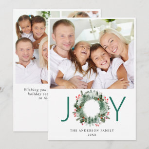 Cartes Pour Fêtes Annuelles Paysage Wreath Holly Berry Pine PHOTO Salutation