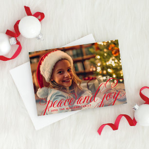 Cartes Pour Fêtes Annuelles Peace and Joy Red Script photo manuscrite