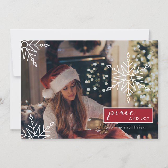 Cartes Pour Fêtes Annuelles Peace and Joy Three Photo et Snowflakes Noël (Devant)