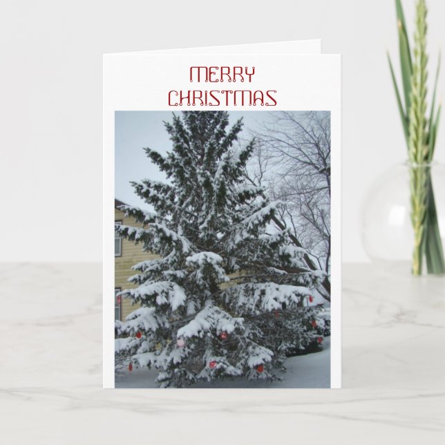 Cartes Pour Fêtes Annuelles Peace At Christmas, Snowy Pine (Devant)