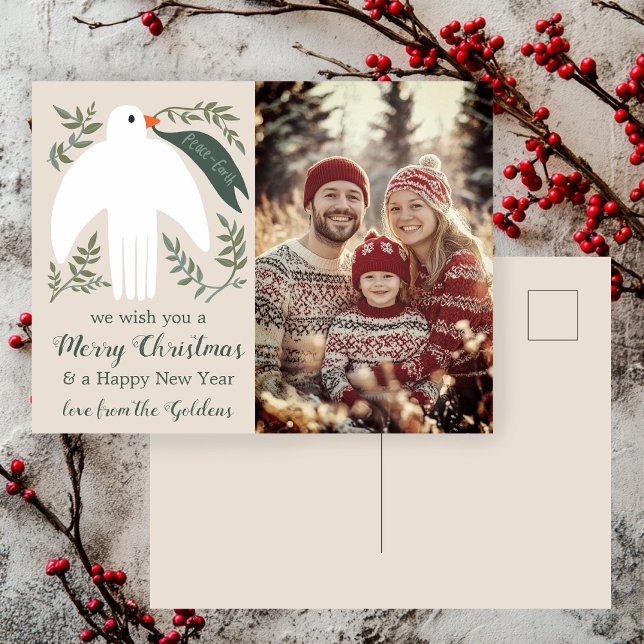 Cartes Pour Fêtes Annuelles Peace Dove Christmas PHOTO PERSONNALISÉE (Peace on Earth Dove Christmas CUSTOM PHOTO Holiday Postcard
)