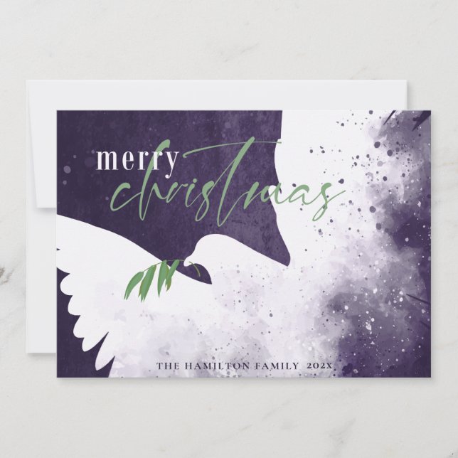 Cartes Pour Fêtes Annuelles Peace Dove Deep Purple Joyeux Noël (Devant)