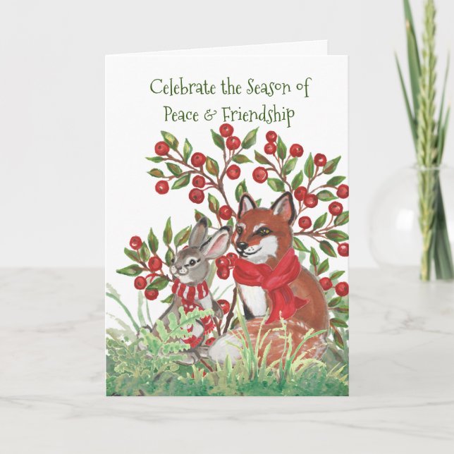 Cartes Pour Fêtes Annuelles Peace Fox Bunny Winter Friends Nature Noël (Devant)