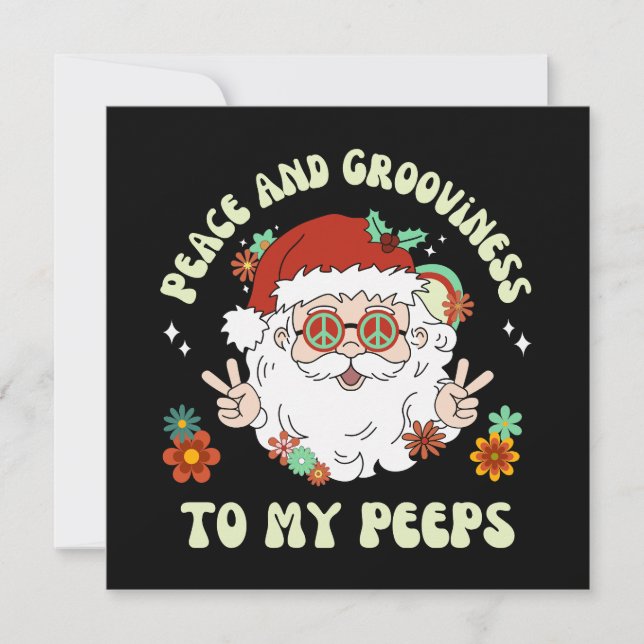 Cartes Pour Fêtes Annuelles Peace Grooviness Hippie Père Noël Noël (Devant)