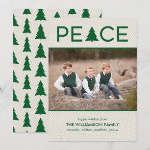 Cartes Pour Fêtes Annuelles Peace Holiday Tree Photo personnalisée Beige vert
