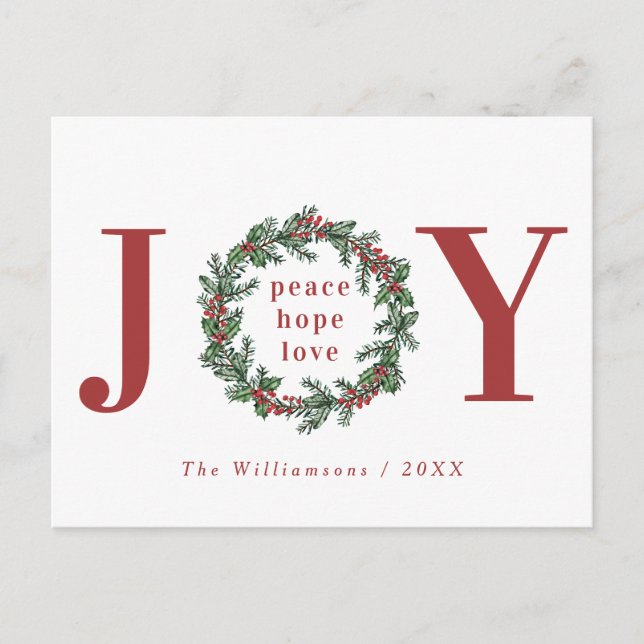 Cartes Pour Fêtes Annuelles Peace Hope Love Joie Typographie Wreath (Devant)
