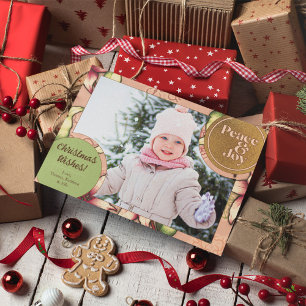 Cartes Pour Fêtes Annuelles Peace & Joie, Rose, Vert, Poinsettia Or Photo