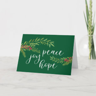 Cartes Pour Fêtes Annuelles Peace Joy Hope Aquarelle Verdure Noël