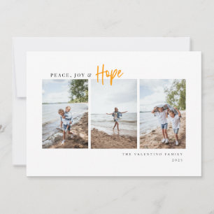 Cartes Pour Fêtes Annuelles Peace Joy Hope Script moderne minimaliste Photo