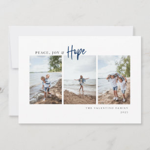 Cartes Pour Fêtes Annuelles Peace Joy Hope Script moderne minimaliste Photo