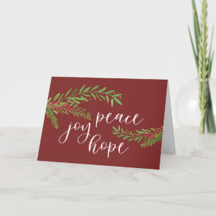 Cartes Pour Fêtes Annuelles Peace Joy Hope Watercolor Foliing Noël