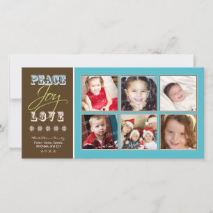 Cartes Pour Fêtes Annuelles Peace-Joy-Love Family Holiday Photocard (aqua)