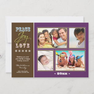 Cartes Pour Fêtes Annuelles Peace-Joy-Love Family Holiday Photocard (purple)