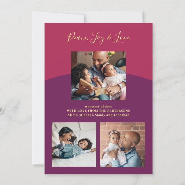 Cartes Pour Fêtes Annuelles Peace joy love moderne simple photo collage (Devant)