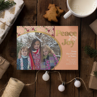 Cartes Pour Fêtes Annuelles Peace & Joy : Noël Parties scintillant or rose