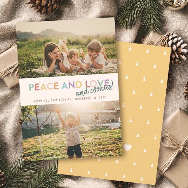 Cartes Pour Fêtes Annuelles Peace Love and Cookies Fun 2 Photo Rainbow (Créateur téléchargé)