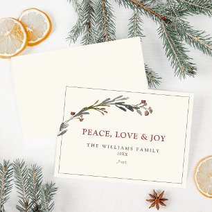 Cartes Pour Fêtes Annuelles Peace Love and Joy Botanical