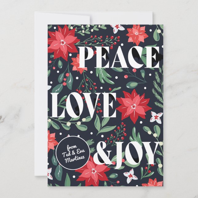 Cartes Pour Fêtes Annuelles Peace Love and Joy Noël Floral (Devant)