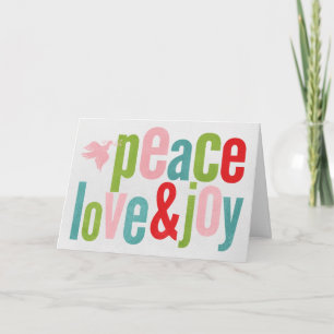 Cartes Pour Fêtes Annuelles Peace Love et Joy Dove Colorée