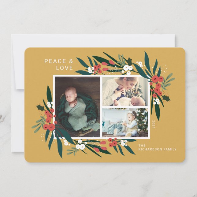 Cartes Pour Fêtes Annuelles Peace & Love Festive Cranberry & Foliage Photo (Devant)