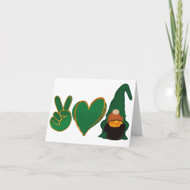 Cartes Pour Fêtes Annuelles Peace Love Gnome | Sublimation de la Saint Patrick (Devant)