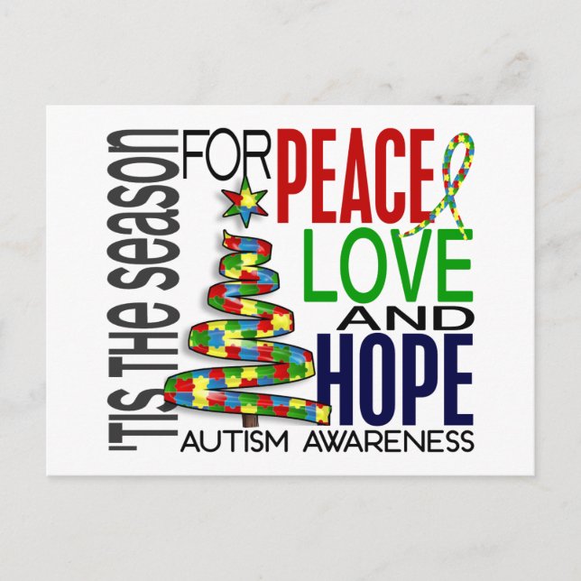 Cartes Pour Fêtes Annuelles Peace Love Hope Christmas Holiday Autisme (Devant)