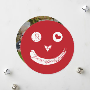 Cartes Pour Fêtes Annuelles Peace Love Joie Noël Funny Face Sur Photo Rouge