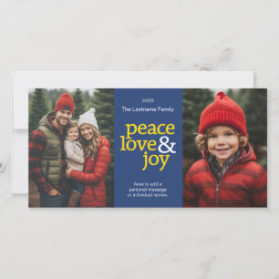 Cartes Pour Fêtes Annuelles Peace Love Joy - 2 photo - jaune marine