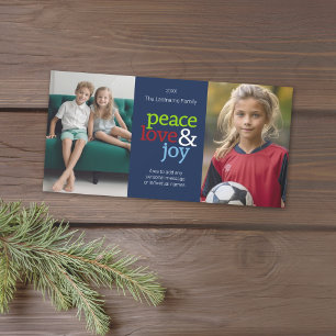 Cartes Pour Fêtes Annuelles Peace Love & Joy avec bleu rouge et vert