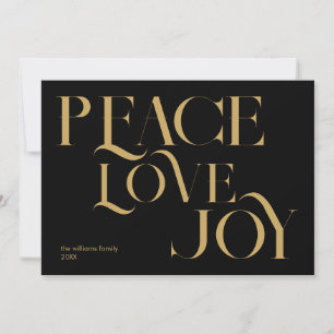 Cartes Pour Fêtes Annuelles Peace Love Joy Chic Black Gold Élégant Noël