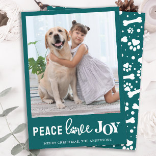 Cartes Pour Fêtes Annuelles PEACE LOVE JOY Chien personnalisé animal de compag