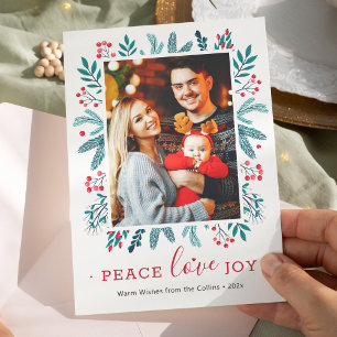 Cartes Pour Fêtes Annuelles Peace Love Joy Christmas Holly Berries Photo