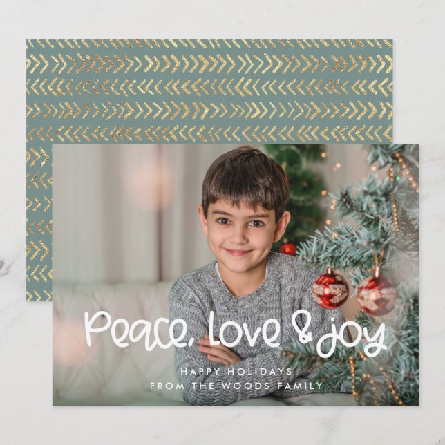 Cartes Pour Fêtes Annuelles Peace Love Joy Cute Christmas Photo (Devant / Derrière)