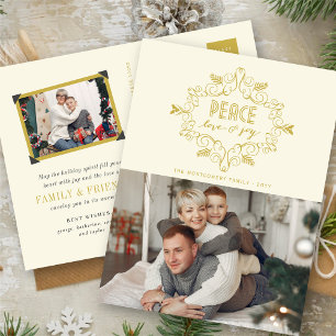 Cartes Pour Fêtes Annuelles Peace Love Joy Gold Vintage Deco Foliage Photo