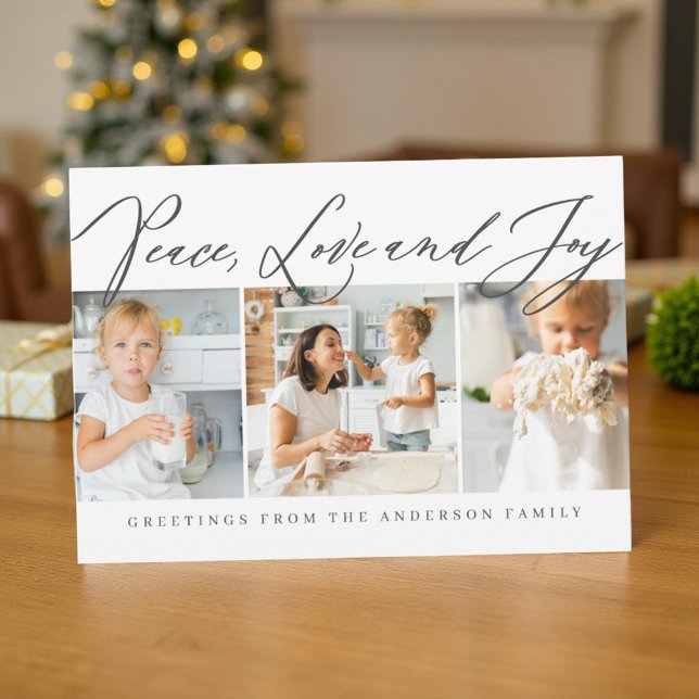 Cartes Pour Fêtes Annuelles Peace Love & Joy Joyeux Noël Modern Chic Photo (Créateur téléchargé)