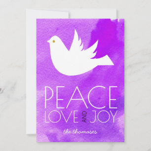 Cartes Pour Fêtes Annuelles Peace love joy purple watercolor & dove Christmas