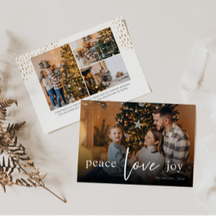 Cartes Pour Fêtes Annuelles Peace Love Joy Script photo complète
