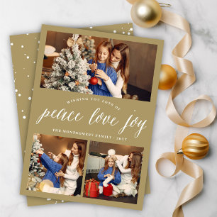 Cartes Pour Fêtes Annuelles Peace Love Joy Simple White Script Modern 3 Photo