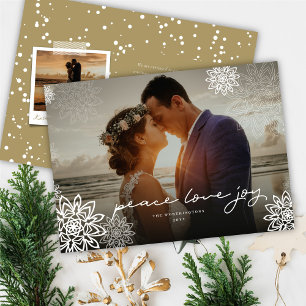 Cartes Pour Fêtes Annuelles Peace Love Joy Snowflakes Elégante photo de Noël